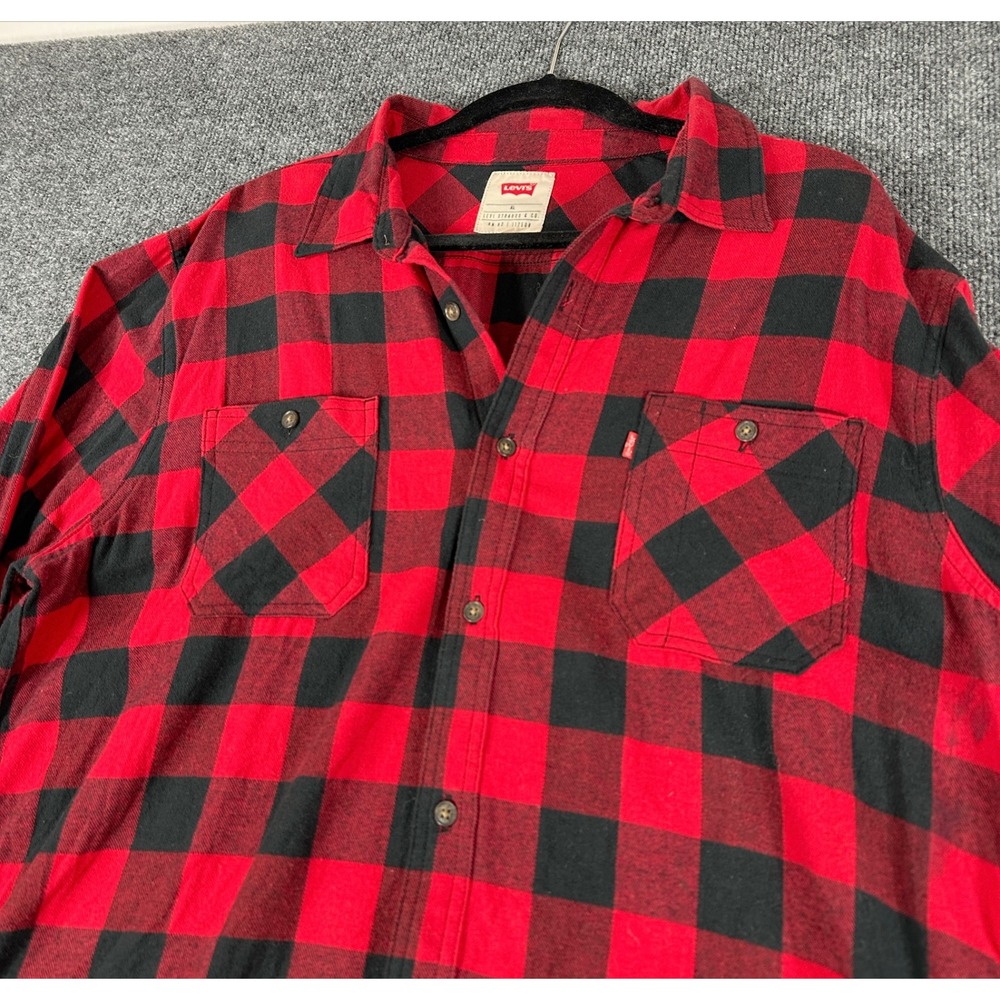 Levi‎ Strauss & Co Red Black Buffalo Plaid Flannel Shirt Long Sleeve Men's XL